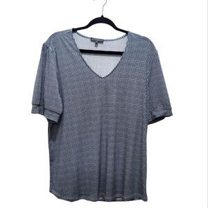 Adrianna Papell Pullover Top Black White Window Panel Checkers Puff Sleeve Sz XL